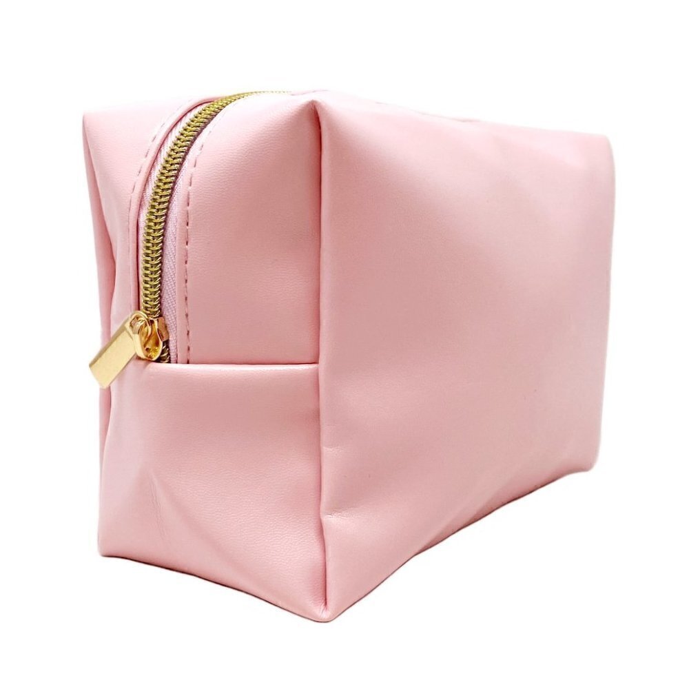 Blush pink Vegan leather Cosmetic bag and make up bag with top zipper